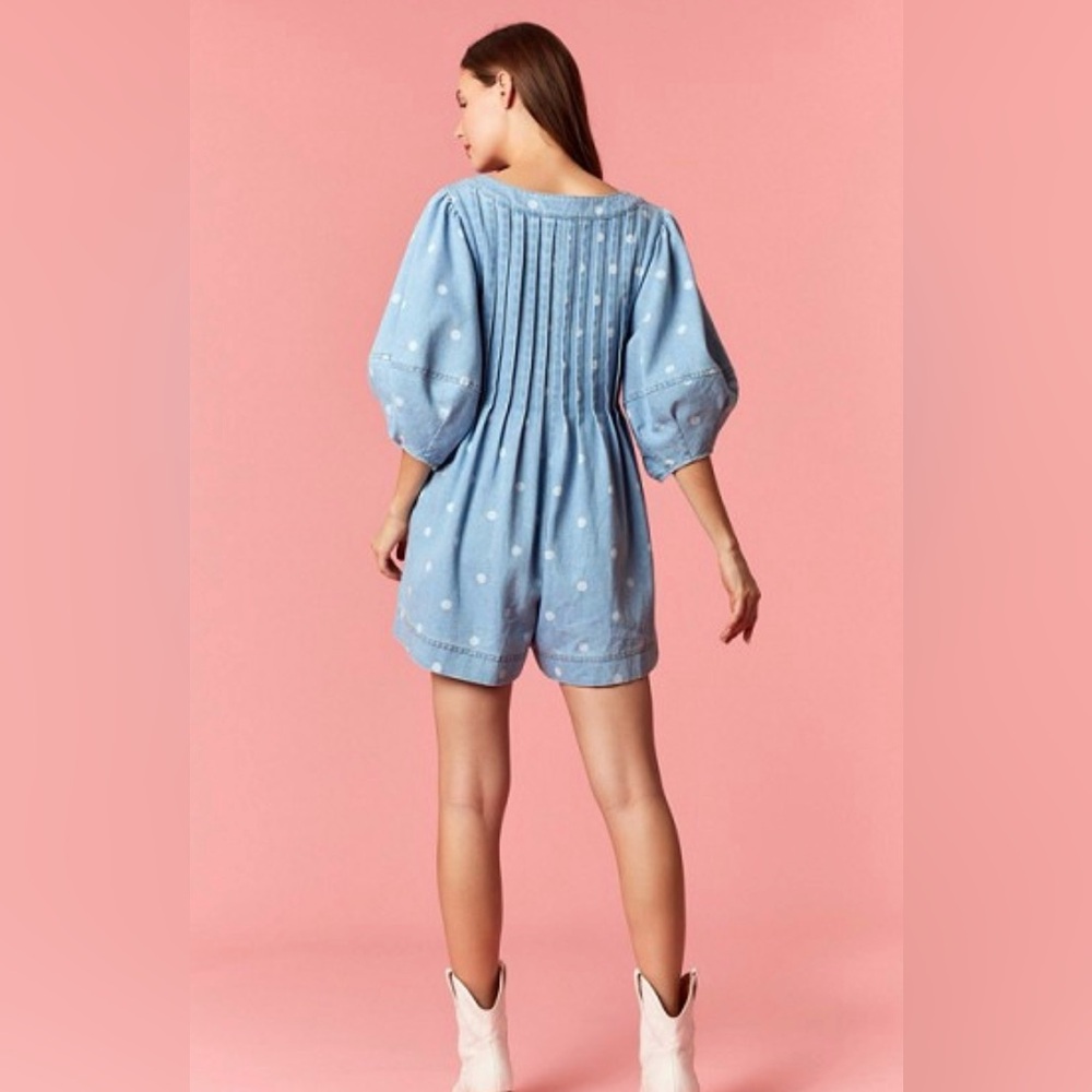 Peach Love Blue Polka Dot Tie-Front Romper - Picture 4 of 6